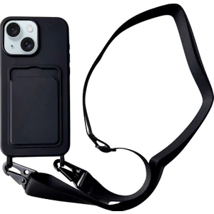 Forestl Digital iPhone 14 Plus Kılıf Sıvı Silikon Kart Tutucu Ayarlanabilir Askılı Telefon Kapağı-Siyah (Yurt Dışından)