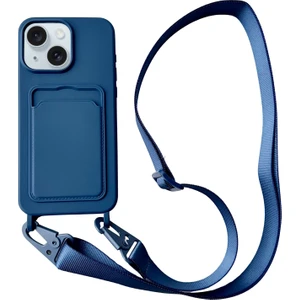 Forestl Digital iPhone 14 Plus Kılıf Sıvı Silikon Kart Tutucu Ayarlanabilir Askılı Telefon Kapağı-Lacivert (Yurt Dışından)