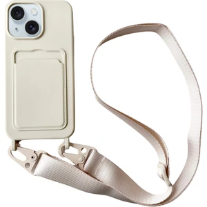 Forestl Digital iPhone 14 Plus Kılıf Sıvı Silikon Kart Tutucu Ayarlanabilir Askılı Telefon Kapağı-Bej (Yurt Dışından)