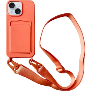 Forestl Digital iPhone 14 Plus Kılıf Sıvı Silikon Kart Tutucu Ayarlanabilir Askılı Telefon Kapağı-Turuncu (Yurt Dışından)