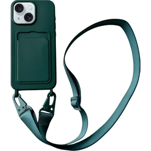 Forestl Digital iPhone 14 Plus Kılıf Sıvı Silikon Kart Tutucu Ayarlanabilir Askılı Telefon Kapağı-Siyahımsı Yeşil (Yurt Dışından)