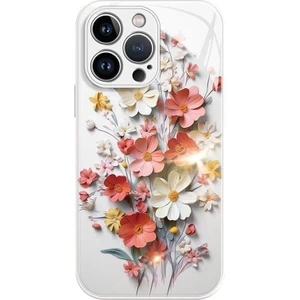 Forestl Digital iPhone 14 Pro Kılıf Yaz Buketi Tasarımı Temperli Cam Arka Telefon Kapağı-Beyaz (Yurt Dışından)