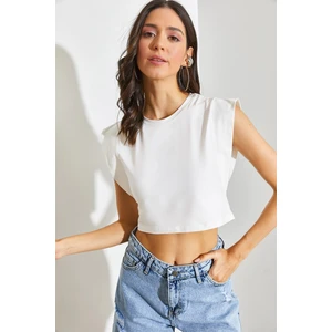 Kadın Omuz Detaylı Basic Penye T-Shirt