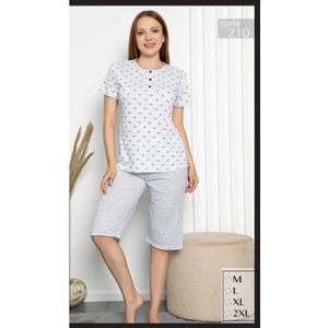 Beyaz Fiyonklu Kısa Paça Bayan Pijama Takımı