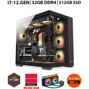 Blade RX25 Intel Core I7-12700F 32GB Ram 512 GB M.2 Nvme 8gb 256BIT RX580 Sıvı Soğutmalı Oyuncu Masaüstü Bilgisayar