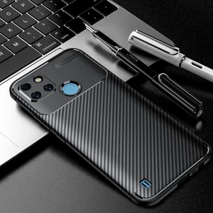 Realme C25Y Kılıf Kamera Çıkıntılı Karbon Fiber Desenli Renk Atmaz Koruyucu Kapak