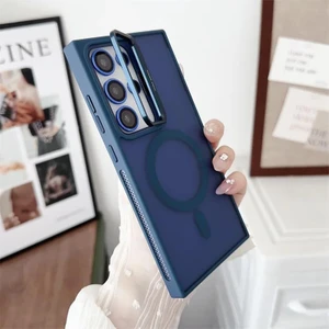 Galaxy S24 Ultra Kılıf + Lens Koruyucu Magsafe ve Stant Özellikli Arkası Mat Sert Pc Leke Yapmaz