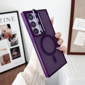 Galaxy S24 Ultra Kılıf + Lens Koruyucu Magsafe ve Stant Özellikli Arkası Mat Sert Pc Leke Yapmaz