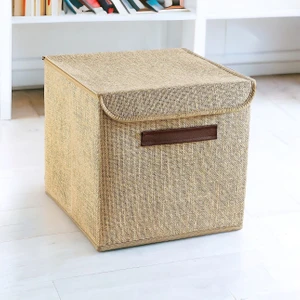 Rope Home 100% Jüt Kapaklı Dolap Içi Çamaşır Oyuncak Düzenleyici Katlanır Kapaklı Saklama Kutusu 30X30X30