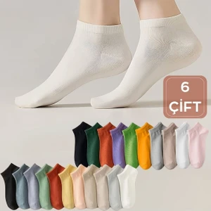 Kral Socks Renkli (6 Çift) Likralı Pamuklu Penye Kadın Patik Çorap