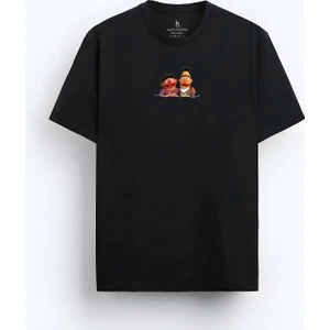 Alex Rosen  Oversize Bisiklet Yaka Baskılı Kısa Kollu Siyah Tişört