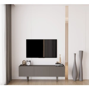 Capella Gri Mdf Country 3 Kapaklı Ahşap Ayaklı 140 cm Tv Ünitesi