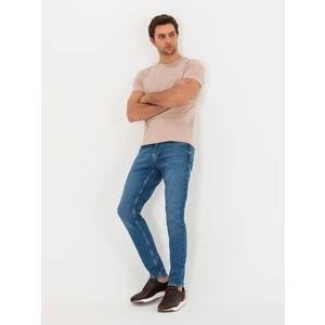 Erkek Bej Bisiklet Yaka Slim Fit T-Shirt 50266621-VR011