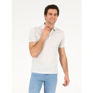 Erkek Açık Gri Polo Yaka Slim Fit Basic Merserize T-Shirt 50265364-VR001