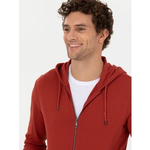 Erkek Kiremit %100 Pamuk Tam Fermuarlı Kapüşonlu Sweatshirt 50257177-VR031