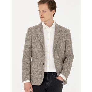 Erkek Bej Slim Fit Yün Karışımlı Ekose Ceket 50272739-VR011