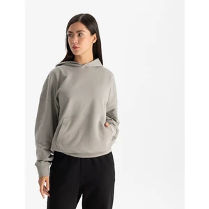 Kadın Gri %100 Organik Pamuk Kanguru Cepli Kapüşonlu Oversize Sweatshirt