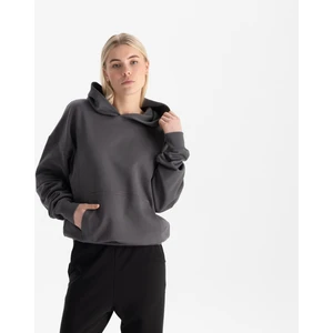Kadın Füme %100 Organik Pamuk Kanguru Cepli Kapüşonlu Oversize Sweatshirt