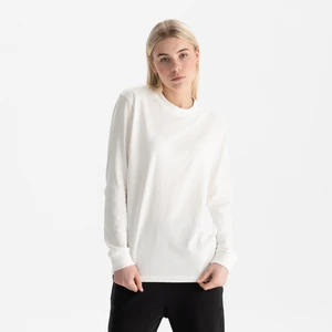 Kadın Beyaz Uzun Kollu Relax Fit Bisiklet Yaka %100 Organik Pamuk T-Shirt