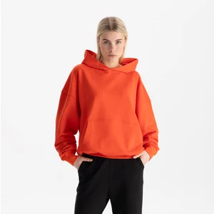 Kadın Kırmızı %100 Organik Pamuk Kanguru Cepli Kapüşonlu Oversize Sweatshirt