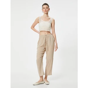 Crop Paça Pantolon Beli Bağlamalı Cepli