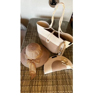 Double Knot Design Vero 3lü Takım Plaj Çantası , El Çantası Clutch, Şapka, Totebag,çanta, Yazlık, Hediyelik,