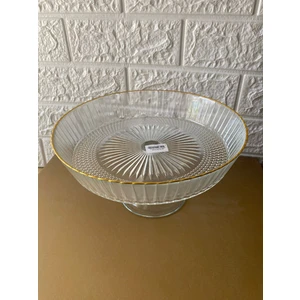 Gold Detaylı Ayaklı Meyve - Salata - Servis - Cam Sunum Kasesi Tabağı 25 cm