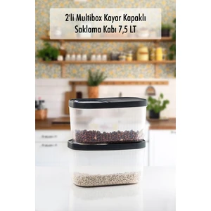 EW's Kitchenware 2'li 7.5 Lt Multibox Kayar Kapaklı Saklama Kabı & Erzak Kabı & Toz ve Tablet Deterjan Kutusu