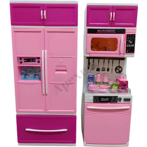 Oyuncak Aksesuarlı Buzdolabı ve Bulaşık Makinesi 2'li Oyun Seti - Kızlar Için Evcilik Ikili Oyun Set - Aksesuarlı Dolap ve Bulaşık Evcilik Set