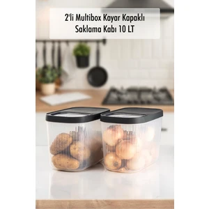 EW's Kitchenware 2'li 10 Lt Multibox Kayar Kapaklı Saklama Kabı & Erzak Kabı & Toz ve Tablet Deterjan Kutusu