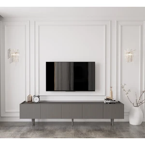 Capella Gri Mdf Country 5 Kapaklı Ahşap Ayaklı 200 cm Tv Ünitesi