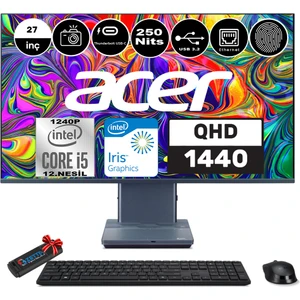 Aspıre S27-1755 Intel Core I5-1240P 16GB 512GB SSD 27" Wqhd 1440P Windows 11 Home Parmak Izi Okuyucu All In One Bilgisayar WHDQBKDEM001+ Zetta Flash Bellek