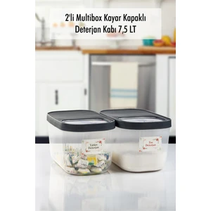 EW's Kitchenware 2'li 7.5 Lt Multibox Kayar Kapaklı Saklama Kabı & Erzak Kabı & Toz ve Tablet Deterjan Kutusu ( Etiket Hediyeli )