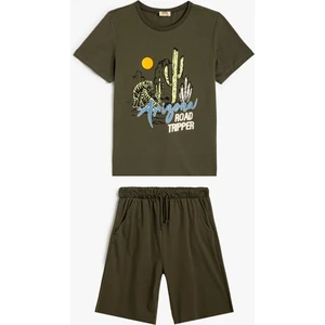 2'li Tişört Şort Seti Baskı Detaylı Pamuklu