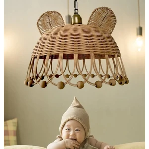 Turkish Belkıs Rattan Bambu, Hasır Sarkıt Avize Tavşan, Ayı Kulak Çocuk Odası