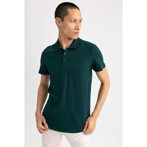 Erkek Yeşil Slim Fit Serin Tutan Nefes Alan Petek Doku Organik Pamuklu Kısa Kollu Polo Yaka T-Shirt