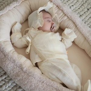 Krem Unisex Pamuklu Müslin Fistolu Yenidoğan Hastahane Çıkışı