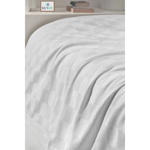 Dama Desenli Tek Kişilik Pike Yatak Örtüsü Dama Desen Beyaz Pamuklu Yatak Örtüsü