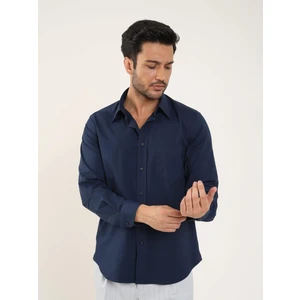 Lacivert Erkek Regular Fit Düz Brent Yaka Uzun Kol Gömlek - 88189
