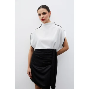 Boğazlı Kontrast Bluz - Ekru