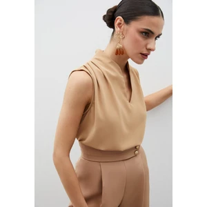 Hakim Yaka Kolsuz Bluz - Camel