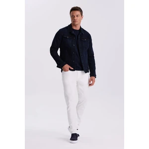 Lacivert Slim Fit Bebe Yaka Pamuklu Cepli Denim Kot Ceket