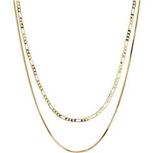 Nesly Accessories  18K Altın Kaplama Ikili Yılan Zincir & Figaro Zincir Kadın Kolye