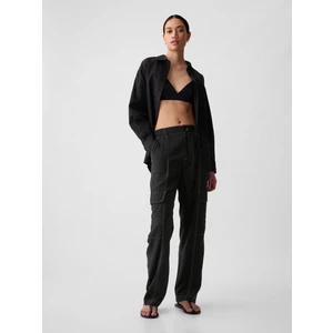 Kadın Siyah Mid Rise Pull-On Kargo Pantolon