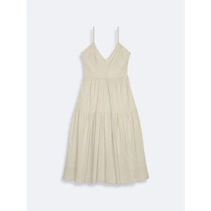 Poplin Midi Krem Elbise