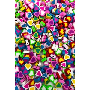 Ebruli Boncuk 10MM Kırmızı Kalp, Çilek Kalp, Love, Desenli Kalp Figür Boncuk (100 Adet)