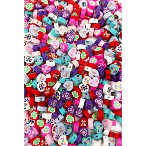Ebruli Boncuk 10MM Kırmızı Kalp, Çilek Kalp, Love, Desenli Kalp Figür Boncuk (100 Adet)