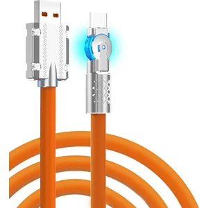 120W 6A LED Işıklı 180° Döner Başlıklı Süper Hızlı Silikon Type-C Şarj Kablosu