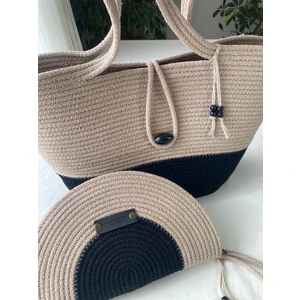 Double Knot Design Bailey 2li Takım Plaj Çantası , El Çantası Clutch, Totebag, Kadın Çanta, Yazlık, Hediyelik, hasır Jüt Tress