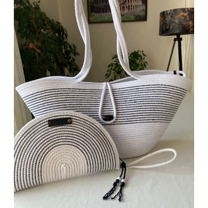 Double Knot Design Bailey 2li Takım Plaj Çantası , El Çantası Clutch, Totebag, Kadın Çanta, Yazlık, Hediyelik, hasır Jüt Tress